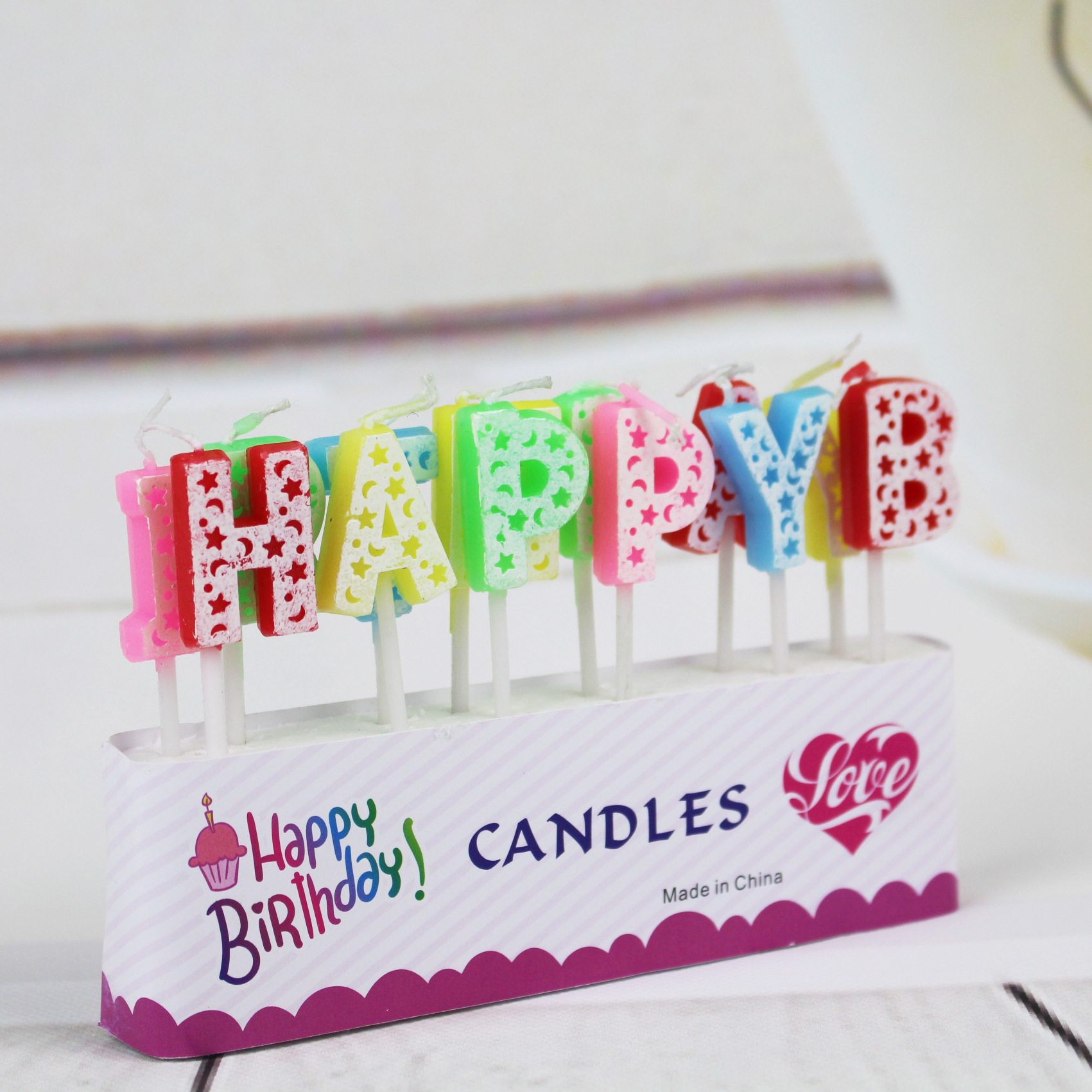 Fábrica al por mayor carta vela estrella Luna Carta inglesa Tarjeta de succión decoración de la torta pastel de cumpleaños vela