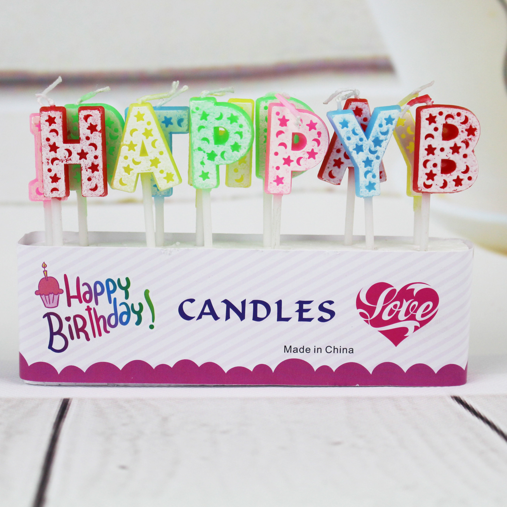 Fábrica al por mayor carta vela estrella Luna Carta inglesa Tarjeta de succión decoración de la torta pastel de cumpleaños vela