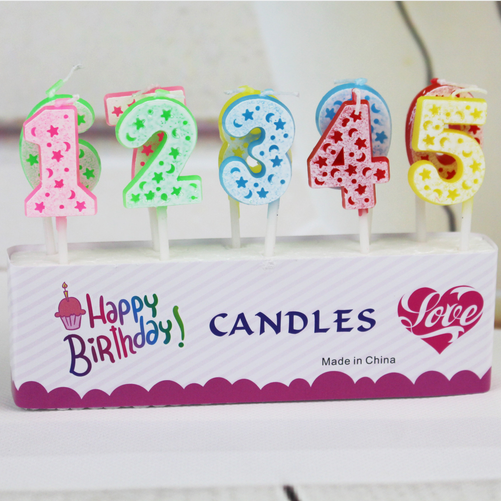 Vela al por mayor de fábrica estrella de cinco puntas Luna 0-9 cumpleaños digital DIY creativo fiesta pastel vela digital