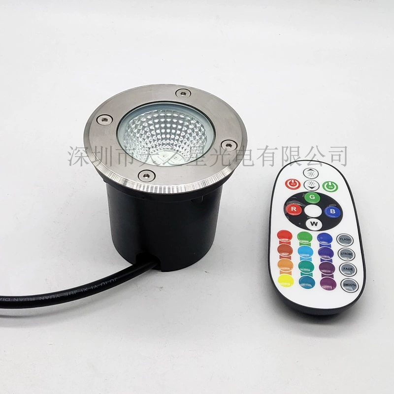 Вземx фото? (In-ground RGB LED uplight) Подсветка нижняя, 6W, DC12–24V, дистанционное управление RF опционально, верх из нержавеющей стали
