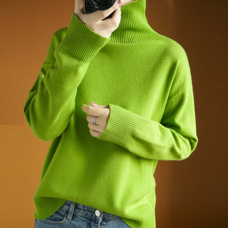 2024 venta al por mayor nuevo estilo naranja cuello alto suéter grueso mujer suelta manga corta estilo perezoso suéter de base