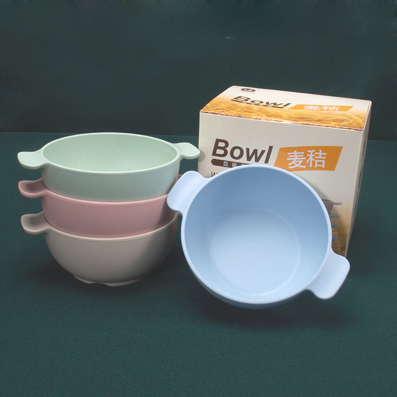 Wheat orange pole double ear bowl 4 packed thickened children's complementary food bowl anti-fall noodle bowl anti-scalding children's tableware logo