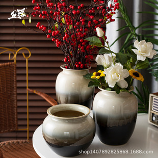 Shiny Glaze Grayish Gradient Ceramic Vase Water-planting Dried Flowers High-end Simple Modern New Chinese-style Home Decoration