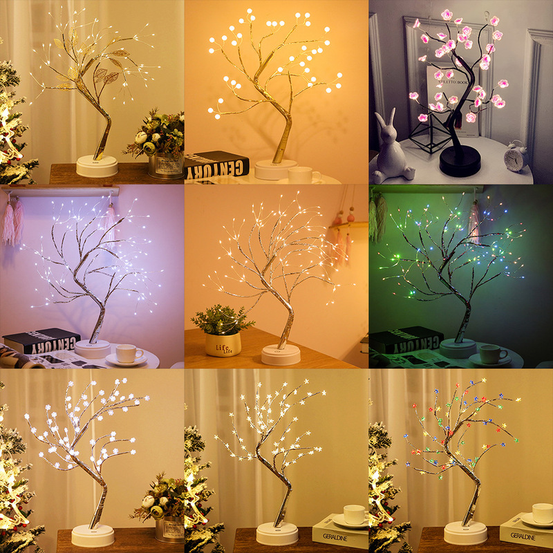 Explosive Amazon creative led Pearl tree lamp Gypsophila touch gift bedroom Christmas decoration night light