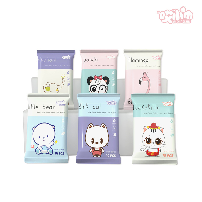 10-Piece Pack of Wet Wipes, Ten Pieces of Small Packs, Portable Infant Wipes, Mother and Baby Store Small Gifts
