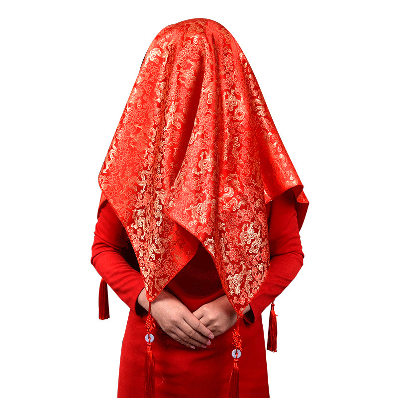 Tapa roja nupcial bordado chino suministros de la boda colección doble capa con borla Xiuhe ropa velo boda apoyos