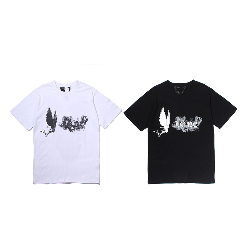 Factory Wholesale Supply Spring and Summer New Angel Splash Ink Smoke Big V Short-Sleeved T-Shirts for Men and Women Couple Bottoming Shirts