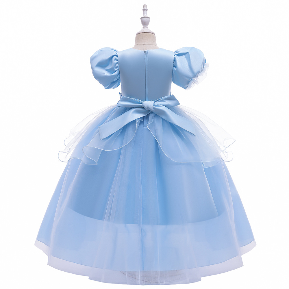2024 Cenicienta nueva burbuja manga niños vestido princesa vestido medio y grande malla mullido niñas vestido de noche