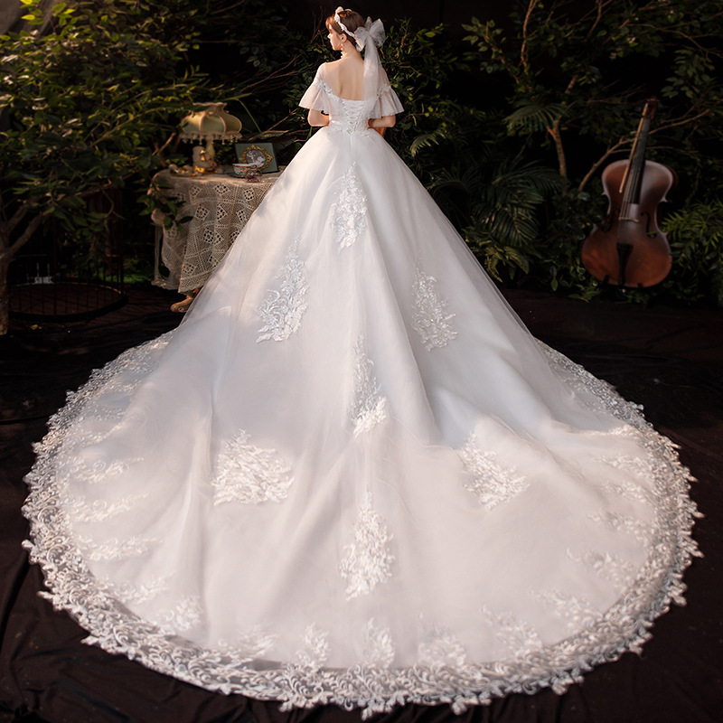 Vestido de Novia de Estilo Francés para Comercio Exterior, Modelo 2025, Nuevo, Lujoso, con Cola Larga, Cubre Brazos, Talla Grande, Venta al por Mayor, TD70