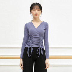 Autumn/Winter Dance Costume Retro Elegant V-Neck Women's Top Teacher Practice Dress Drawstring Pleated Long-Sleeve Yoga Wear