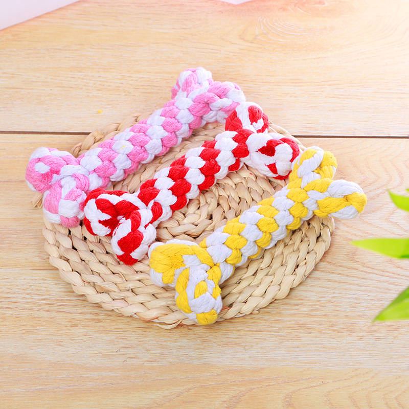 Amazon nudo tejido a mano cuerda de algodón de color hueso perro de juguete perro nudo cuerda transfronteriza suministros para mascotas al por mayor