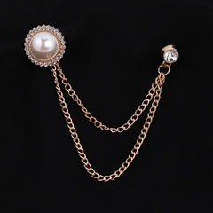 西裝奢華鑲鑽珍珠帶鏈胸針領口職業歐美氣質時尚氣質珍珠鏈條飾品