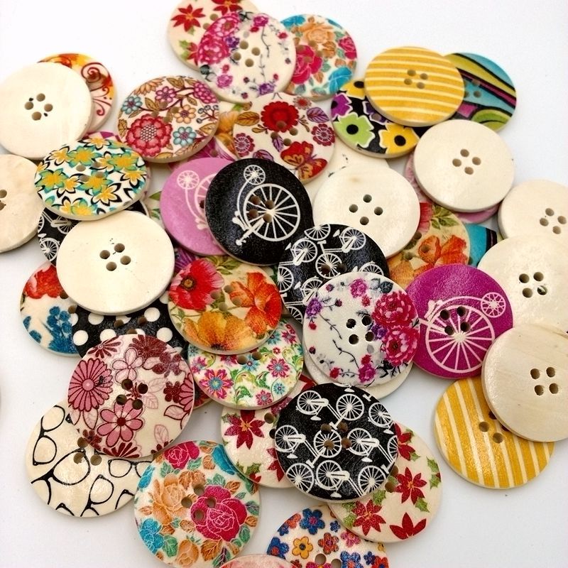 Botón de madera pintado redondo 3cm tronco pintado flores y botones de hierba 25 pc/paquete creativo