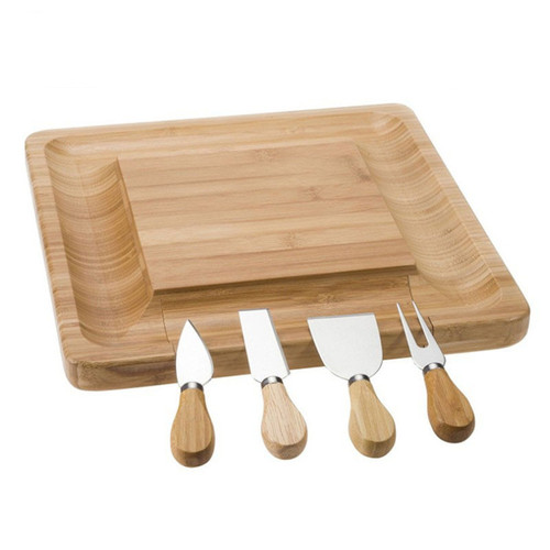 Bamboo Cheese Board Set Cheese Knife Cheese Board Square Drawer Cutting Board Pizza Board One Piece Dropshipping