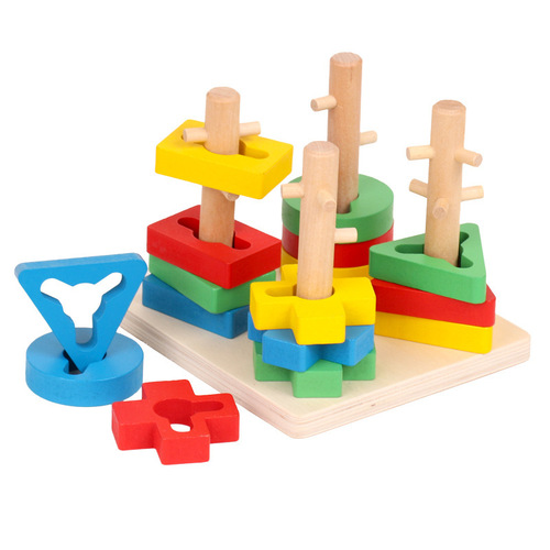 Mechanism set column Montessori children's early education toys geometric shape set column wooden building blocks matching educational toys wholesale