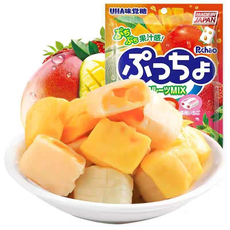 일본 수입과자 UHA 유하 90g 감미로운 설탕 초탄산맛 모듬 젤리 과일사탕 샌드위치 캔디