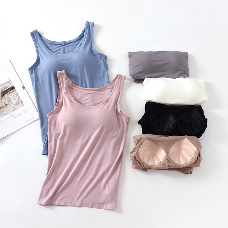 Modal Camisole Vest with Chest Pad No Steel Ring Underwear Base Shirt Women's Cup One-piece Inner Top BRA-T Modal Camisole Vest with Chest Pad No Steel Ring Underwear Base Shirt Women's Cup One-piece Inner Top BRA-T