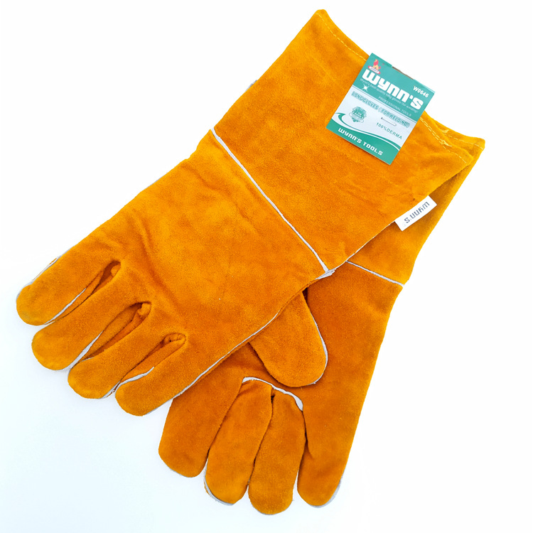 威力狮 14寸有里双层长电焊手套 劳保牛皮手套 防割防油耐磨W0646