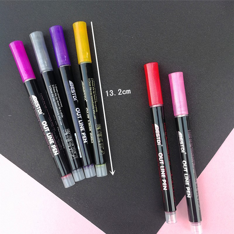 Contorno pluma de 12 colores de doble línea pluma flash marcador fluorescente TikTok mismo color diario pluma conjunto sueño bricolaje