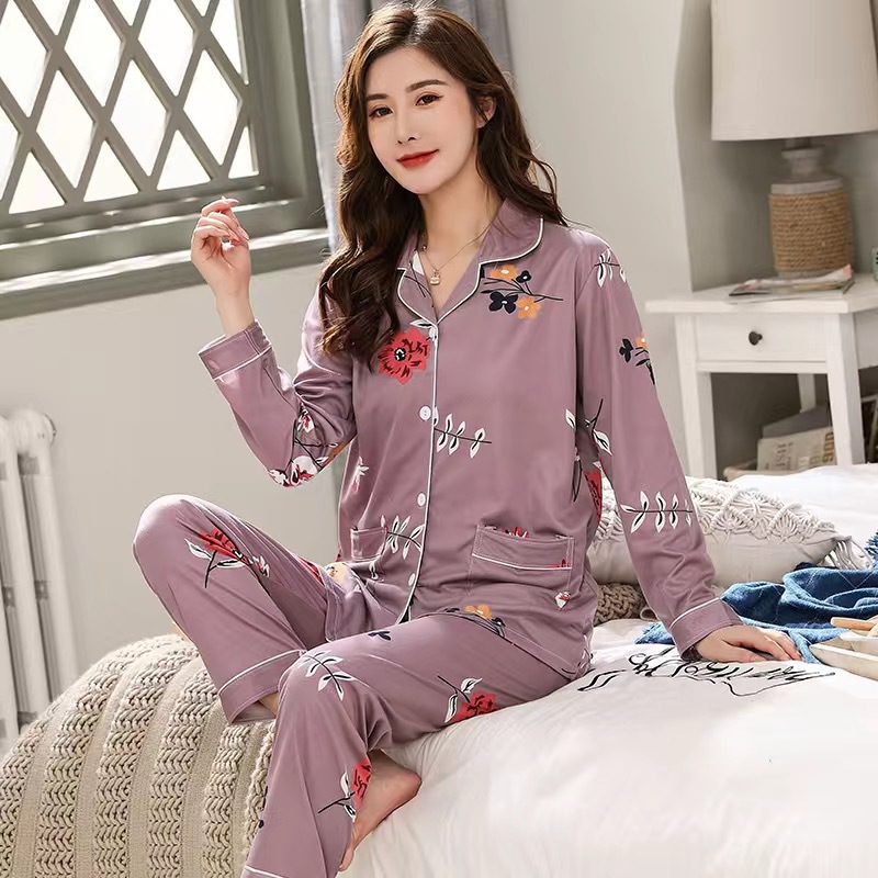 Pijamas de las mujeres de primavera y otoño de algodón de manga larga ropa de otoño e invierno traje fino