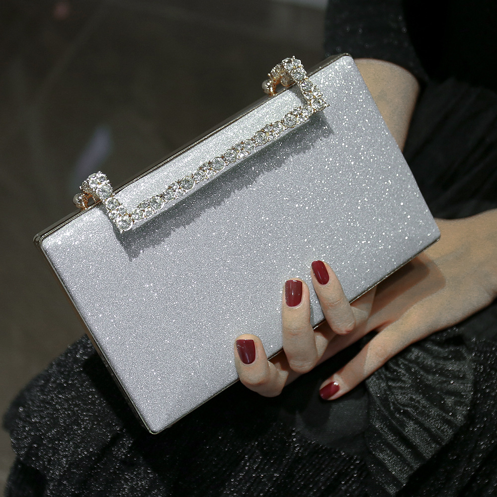 Bolso de noche rosa brillante transfronterizo fiesta decoración de diamantes bolso de novia vestido de cadena de embrague bolso de hombro banquete noche bolso de mujer