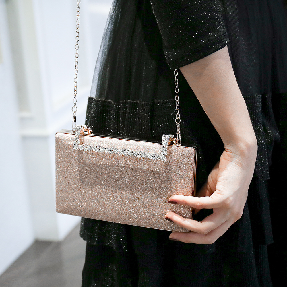 Bolso de noche rosa brillante transfronterizo fiesta decoración de diamantes bolso de novia vestido de cadena de embrague bolso de hombro banquete noche bolso de mujer