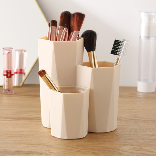 Pen holder, makeup holder, beauty brush and eyebrow pencil storage, 3-compartment ladder plastic Korean style desktop storage box