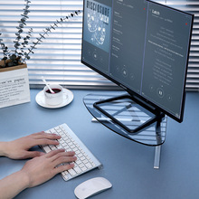 三角形转角显示器笔记本电脑支架抬高底座增高桌架铝合金钢化玻璃