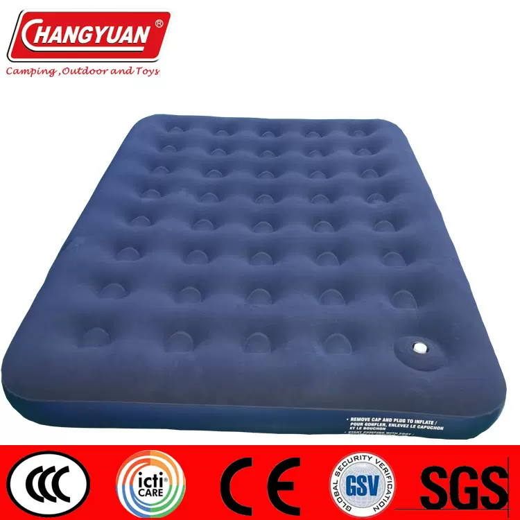 厂家定制PVC植绒充气39孔带脚踩泵双人单层矮床床垫户外空气床