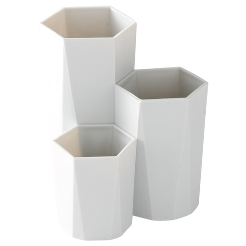 Pen holder, makeup holder, beauty brush and eyebrow pencil storage, 3-compartment ladder plastic Korean style desktop storage box