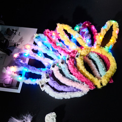 Autumn and winter colorful plush luminous rabbit ears headband night market concert luminous street stall toy headwear wholesale