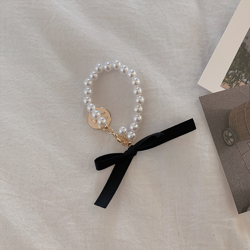 Fashionable Floral Pearl Bracelet, Popular on Instagram, Women's Bow Design Jewelry, Round Letter Charm Bracelet