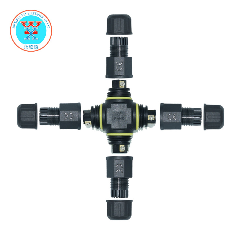 直销YXYM20十字型尼龙防水连接器 四通航空插头 螺丝锁线LED专业