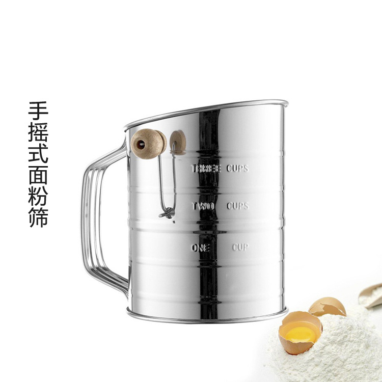 Herramientas para hornear tamiz de harina de acero inoxidable tamiz de filtro oblicuo boca con escala tamiz de harina tamiz de una sola capa de azúcar en polvo taza