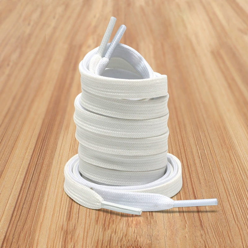 Классический черный белый однослойный полиэстер хлопчатобумажный плоский шнурк подходит для повседневной обуви