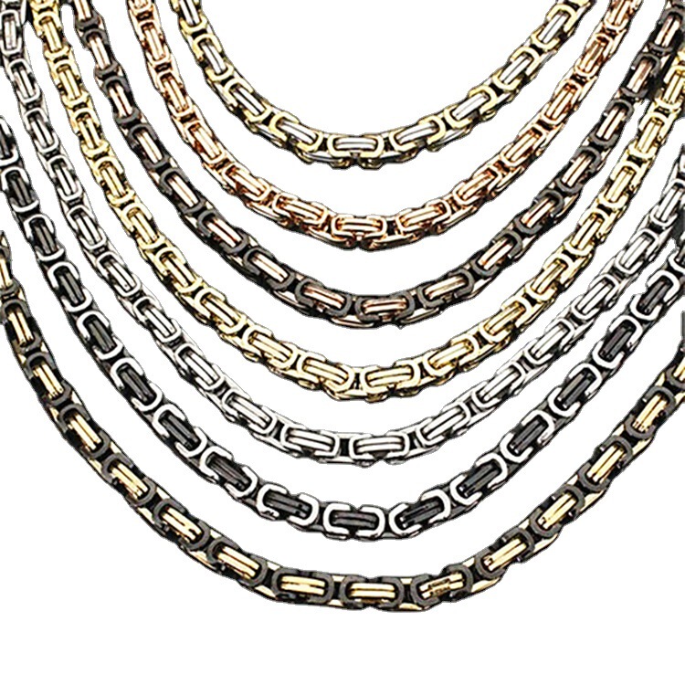 European and American Gold and Black Emperor King Necklace for Men, Titanium Steel Byzantine Chain Jewelry, Men's Wholesale Chain by Manufacturer