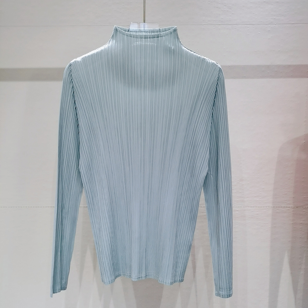 Oferta especial popular 2024 otoño y primavera estilo ins pliegues de gama alta para toda la vida cuello alto manga larga delgada camisa de fondo casual de gran tamaño