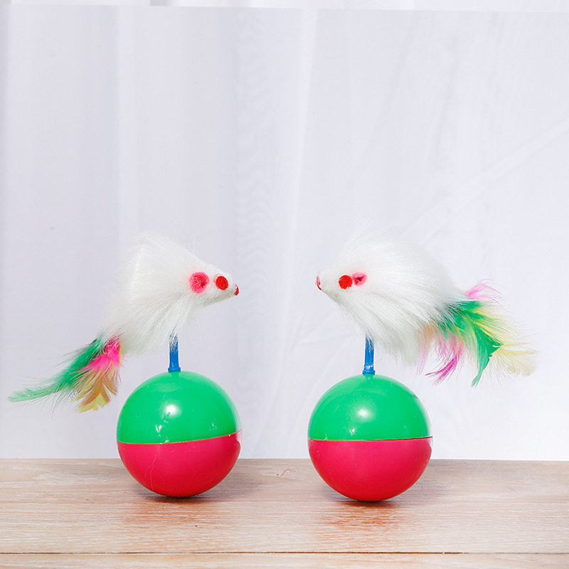 Factory direct tumbler Mouse Plush Funny cat toy cat self-Hi tumbler feather mouse head cat toy