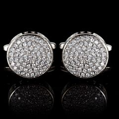 Gold Retro White Crystal Round Diamond-studded Cuff Pin for Men's Luxury French Style Shirt Cufflinks, also suitable as Accessories for Women
