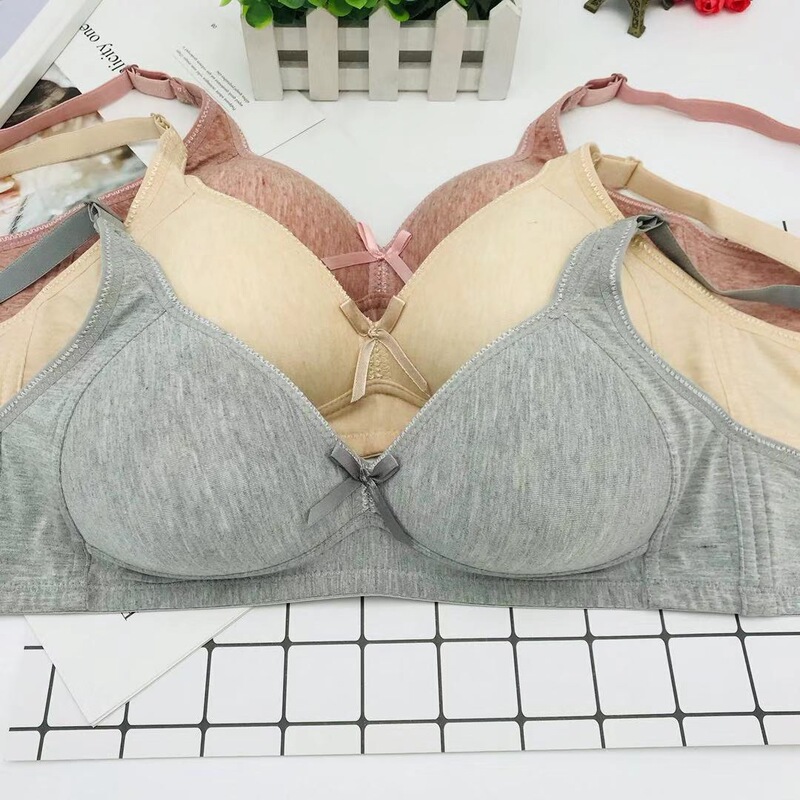 Popular Three-Breasted Women's Boneless Bra Mother's Intimates Bamboo Charcoal Cotton Antibacterial Wire-Free Bra Middle-Aged and Elderly Large Size