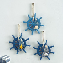地中海风格12CM小号树脂船舵装饰方向舵壁挂渔网装饰品海洋风舵手