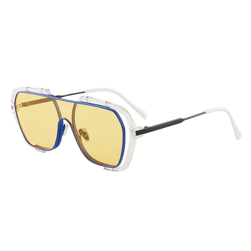 Internet celebrity one-piece large-frame square sunglasses for women, retro yellow eye protection sunglasses for men, anti-UV tide for driving