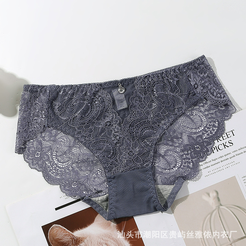 Panty de Encaje de Cintura Baja para Mujer de Nailon Transpirable y Sin Costuras para Uso Diario