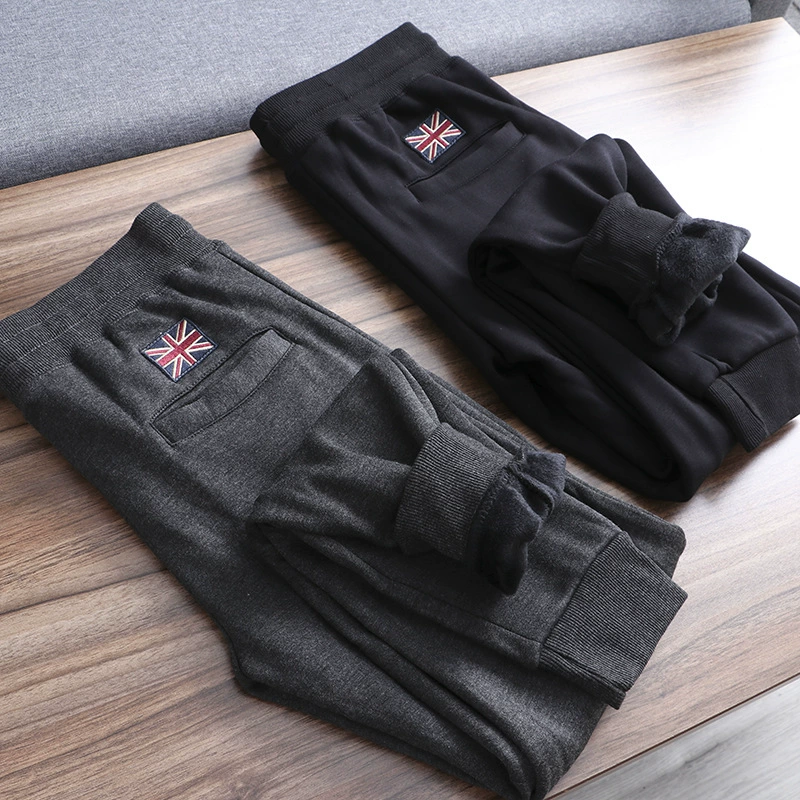 Внешняя торговля заказ Лаомэй! Хороший продукт! Я не могу позволить себе Q на зиму! Осенне-зимние мужские спортивные повседневные брюки на флисовой подкладке, брюки с завязками на щиколотке