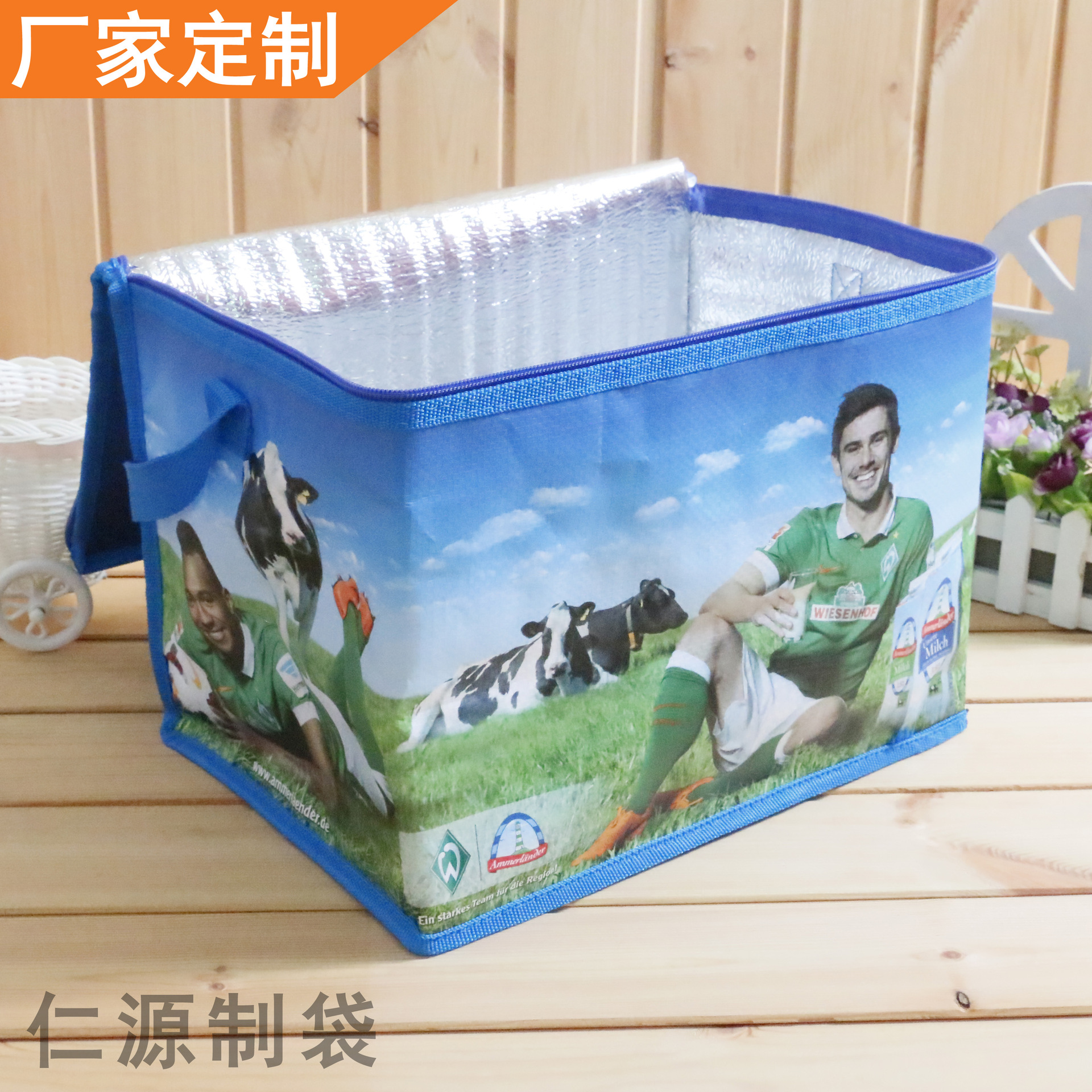 厂家定 做无纺覆膜野餐包装袋 手提冷藏打包保鲜袋拉链外卖保温袋