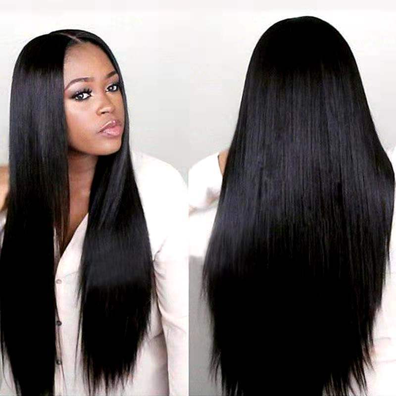 European and American Wigs Matte High Temperature Silk Chemical Fiber Headgear Wig Middle Parted Straight Hair Black Wig Chemical Long Straight Hair