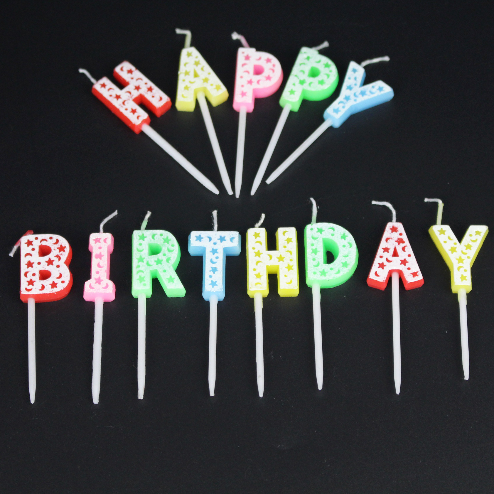 Fábrica al por mayor carta vela estrella Luna Carta inglesa Tarjeta de succión decoración de la torta pastel de cumpleaños vela