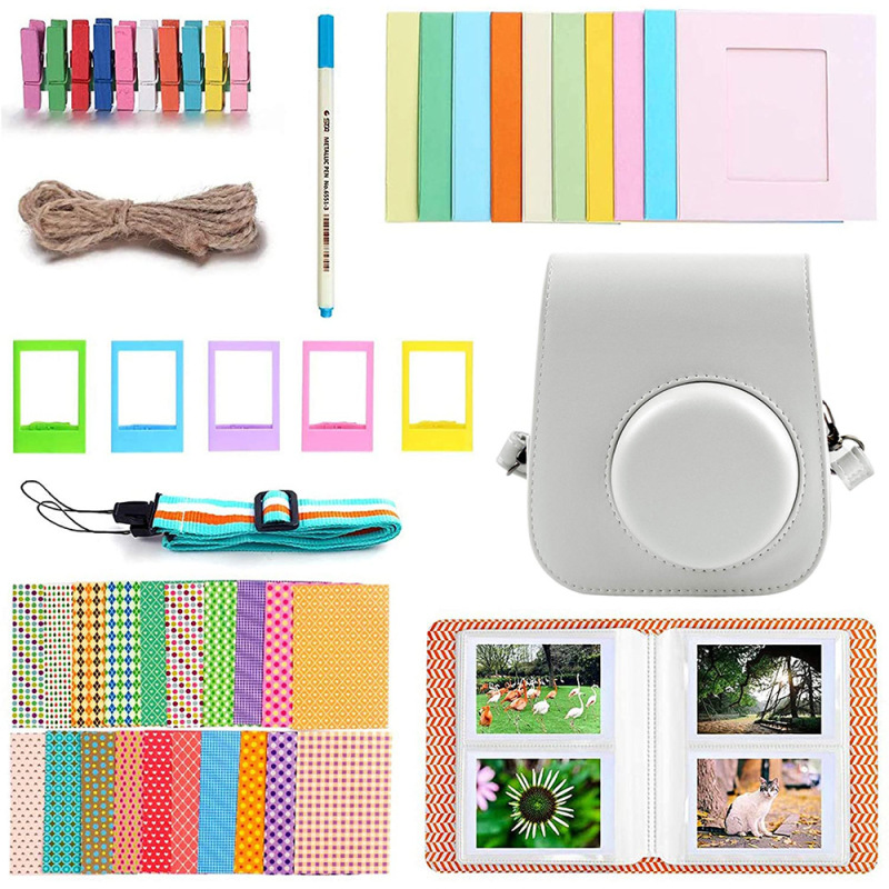 Polaroid Instax Mini 11 accessories suit camera bag shoulder strap album photo frame 8-in-1 smoky gray White Polaroid Instax Mini 11 accessories suit camera bag shoulder strap album photo frame 8-in-1 smoky gray White
