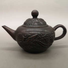 仿古做旧紫铜龙凤酒壶酒壶家居客厅摆件古玩收藏黄铜茶壶摆设