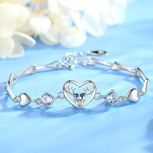 Pure silver 999 bracelet for women, heart-shaped, all the way with you, love bracelet, fashion niche design, hand ornaments, temperament gift